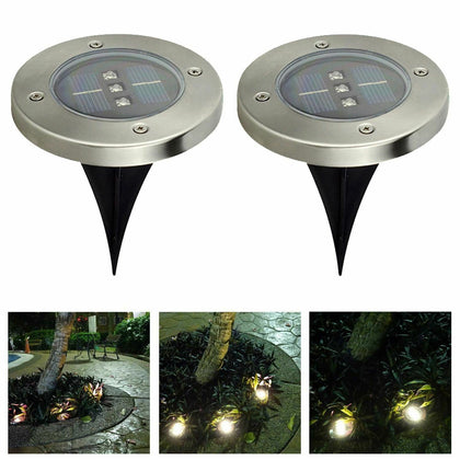 3 LED Solar Powered Ground Lights Outdoor Garden Lawn Floor Patio Decking Lamp