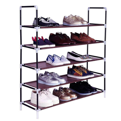 5 Tiers Non-woven Fabric Shoe Rack with Handle Coffee Organizing Home Tidy