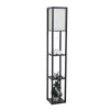 LED Floor Lamp Wood Modern Lounge Light 3-tier Open Storage Shelf Display Black