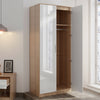 Wardrobe With Mirror 2 High Gloss Write Storage Drawers Door Shelf Bedroom