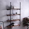 4 Tier Industrial Metal Pipe Floating Shelf Wall Mounted Wooden Display Rack