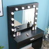 Dressing Table Set w/LED Lighted Mirror Large Drawer & Stool Makeup Desk Black