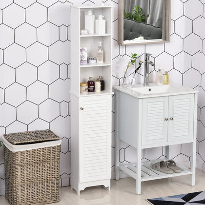 165cm Freestanding Slimline Bathroom Storage Cabinet w/ 6 Shelves Cupboard White