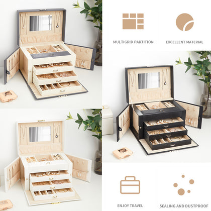 Large Jewellery Box Organiser with Drawers 4 Layers Luxury Storage Case Cabinet