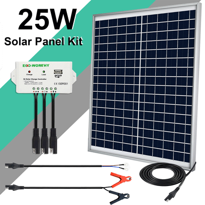 25W Watt Solar Panel Kit 12V Trickle Battery Charger RV Car Boat Maintainer