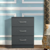 Grey Bedside Table Storage Cabinet 3 Drawers Chest Furniture Metal handles