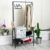Clothes Rail With Shoe Rack Storage Shelf Hooks Feet Metal Clothes Rack Black