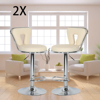 2 X Bar Stools Faux Leather Kitchen Breakfast Barstools Beige Lift Swivel