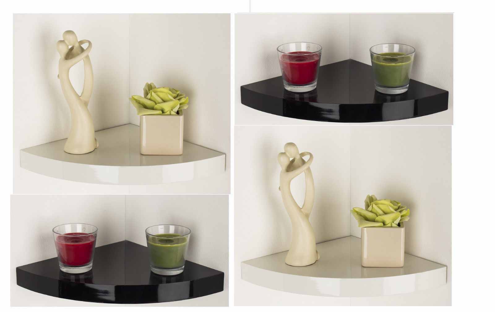 High Gloss Floating Corner Shelf Wall Mounted Storage Unit Shelving Display Kit