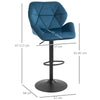 Set Of 2 Luxurious Velvet-Touch Bar Stools Metal Frame Footrest Base Blue