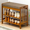 Hallway Shoe Storage Rack Cushion Padded Bench Bamboo Wood Entryway Organizer