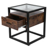 Industrial Bedside Table Tempered Glass Nightstand with 1 Drawer Bedroom Cabinet