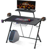 Gaming Desk PC Table w/ Monitor Stand+Cup Holder+Headpho