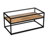 Glass Display Top Coffee Table with Steel Frame Reversible Wooden Storage Shelf