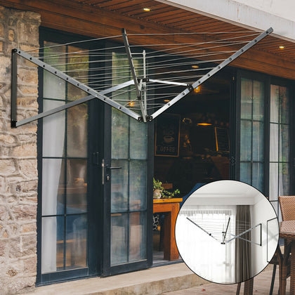 Wall Mounted 5 Arm 26m Clothes Airer Folding Concertina Cloth Dryer Washing Line