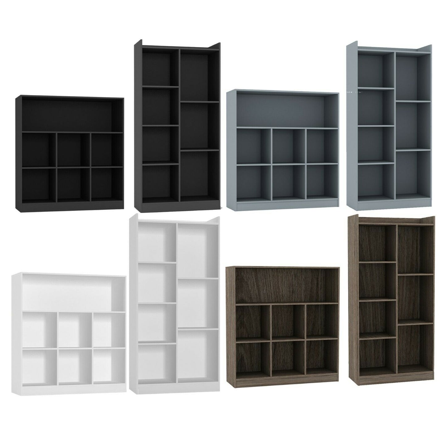 Tall Wide Wooden 7 Cube Bookcase Shelving Display Storage Unit Cabinet Shelves