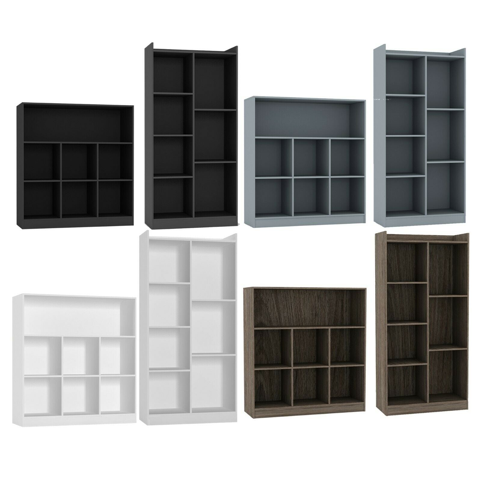 Tall Wide Wooden 7 Cube Bookcase Shelving Display Storage Unit Cabinet Shelves
