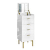 Tall Narrow White High Gloss Chest of 5 Drawers with Mirror - Valencia VLC009A