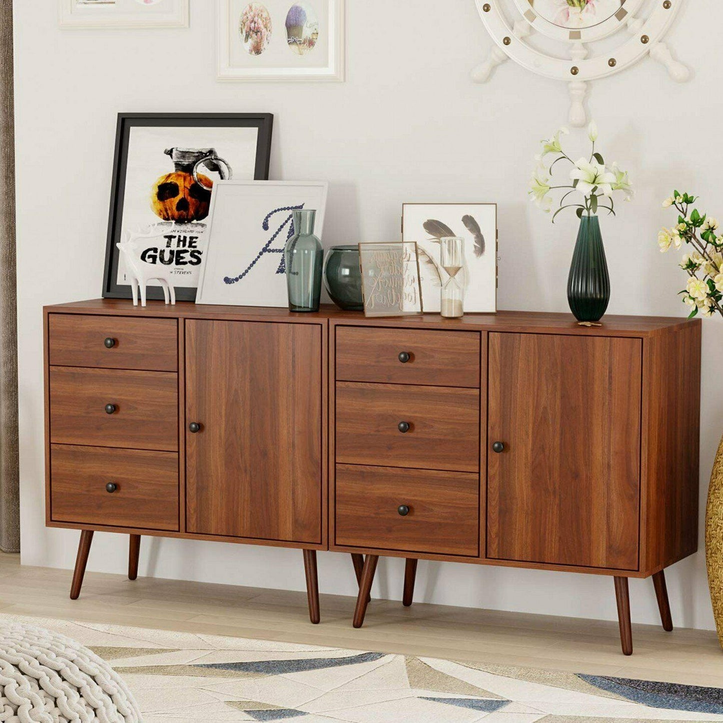 Oak Sideboard Buffet Solid Wood with Door 3 Drawers Storage Cupboard Dining Home