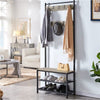 Industrial Coat Rack Stand w/Shoe Bench 185cm Shoe Clothes Rack for Hallway Grey