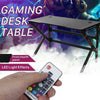 Black Computer Desk Corner PC Laptop Table Gaming Workstation w/ USB Plug & LED