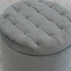 Grey Velvet Round Ottoman Storage Seat Stool.Traditional padded & tufted seat.