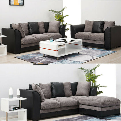 Modern 2, 3 Seater Grey Black Sofa Chair Armchair with Pillows Footstool Option