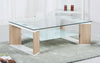 Coffee Table Glass Top White Gloss Finish Rectangle Top Natural Legs