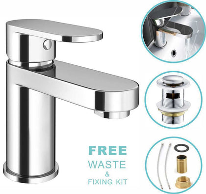 NEW Modern Waterfall Bathroom Tap Basin Sink Mono Mixer Chrome Cloakroom + Waste
