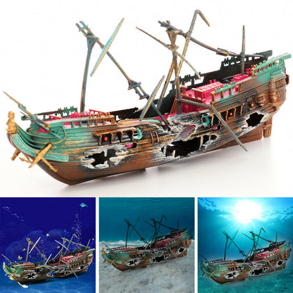 Aquarium Ornament Shipwreck Boat Fish Tank Pond Pool Decoration Underwater Decor