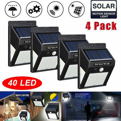 4X 40LED Solar Sensor Flood Lights Wall Outdoor Garden Path Fence Lamp Security