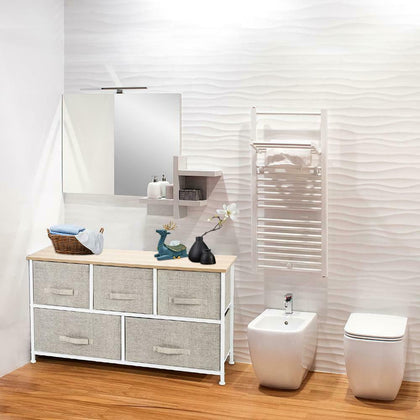 Bedside Storage Drawers Fabric Metal Frame Bedroom Nightstand 5-Drawer Dresser