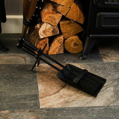 Hearth Shovel & Brush Set Black Fireside Steel Tidy Tools Durable Accessories