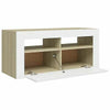 Modern White TV Unit Cabinet Stand 90cm High Gloss Doors with Free LED Lights