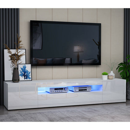 Large 200CM TV Unit High Gloss White Front - RGB LED Lights- TV Stand Cabinet