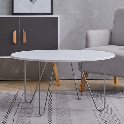 Round Coffee Table With Metal Legs Wooden Tabletop Desk Corner Side End Table UK