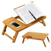 64cm Bamboo Wood Serving Breakfast Lap Tray Table Mate Bed Tray With Folding Leg