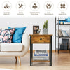 2-Tier Bedside Table Vintage Industrial End Table w/Drawer Wooden Bedroom Office