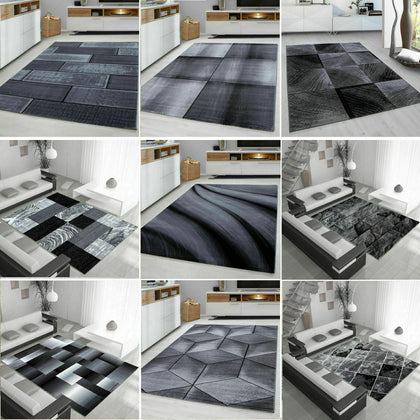 MODERN DESIGN RUG BLACK GREY SOFT LARGE LIVING ROOM FLOOR BEDROOM CARPET RUGS