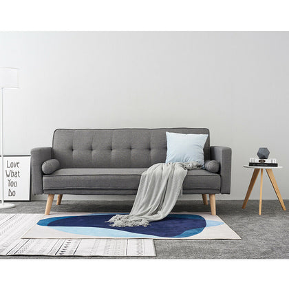 Luxury 3 Seater Grey Linen Fabric Sofa Bed Recliner Lounger with 2 Cushions