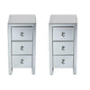 Pair of 3 Drawers Mirrored Glass Bedside Table Side Cabinet Crystal Handles