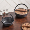 NonStick Cast Iron Pot with Wood Lid Cooking Hanging Stew Souppot Open Fire Pan