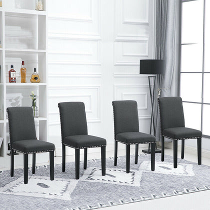 Set of 4 Dark Gray Fabric Dining Chairs Padded Seat with Rivet Kitchen Chairs