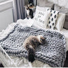 Wool Winter Warm Hand Woven Blanket Chunky Cable Knit Sofa Chair Blanket Grey