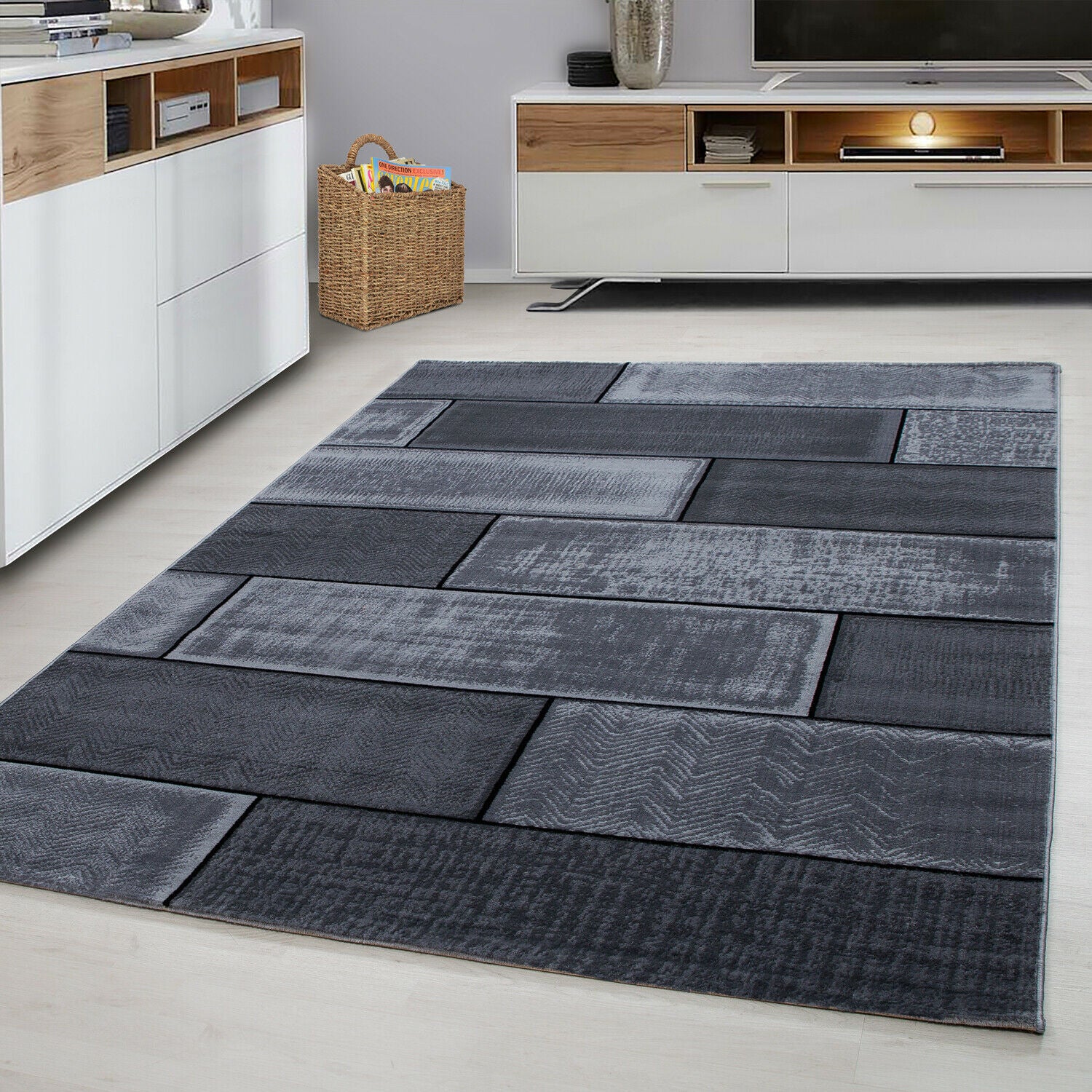 MODERN PATTERN RUG BLACK GREY SOFT LARGE LIVING ROOM FLOOR BEDROOM CAR MODERN PATTERN RUG BLACK GREY SOFT LARGE LIVING ROOM FLOOR BEDROOM CAR