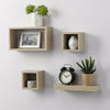 NEW OAK SET OF 4 FLOATING SHELVES SHELF KIT DISPLAY UNIT WALL MOUNTED HOME