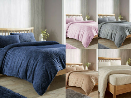 Teddy Bear Fleece Duvet Cover Set,Fitted Sheet, Pillow Case,Soft Warm & Cozy