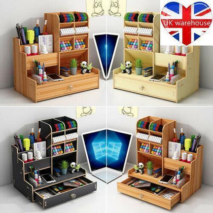 DIY Wooden Assembled Desk Table Organizer Office Pen Rack Wood Gift Pen Holder