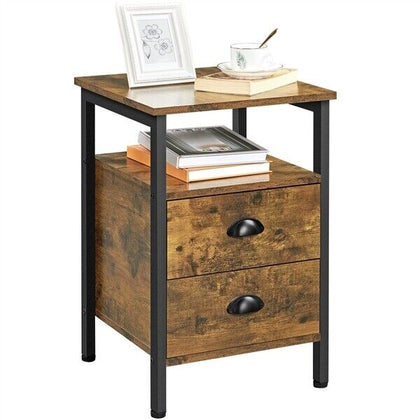 Nightstand BedSide Table with 2 Drawers and Open Shelf Wooden End Table for Home
