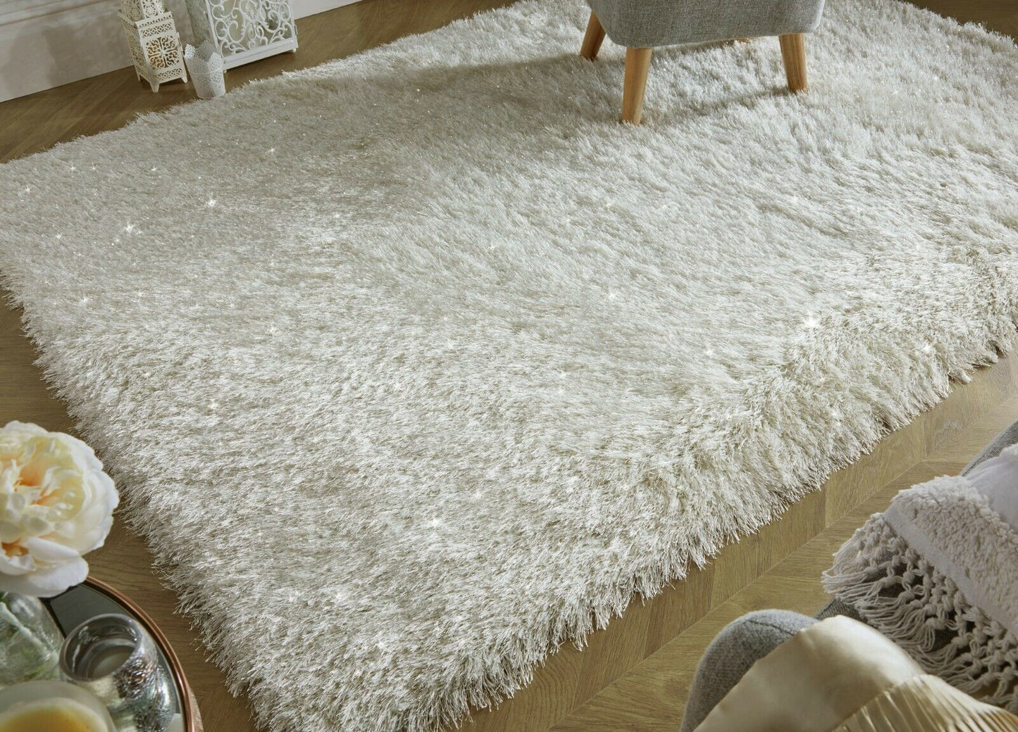 SMALL - X LARGE DAZZLE SPARKLE GLITTER SPARKLY 6.5cm LONG SHAGGY SILKY PILE RUG